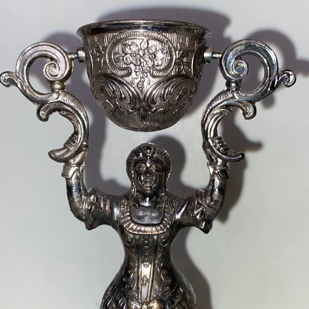 Vintage German Silver & Gold Plated Marriage Goblet w/Pink Rhinestone